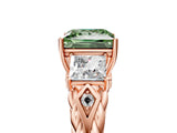 Rose gold Three-Stone Fancy Green Princess Cut Diamond Braided Band Ring with Four-Prong Setting_42