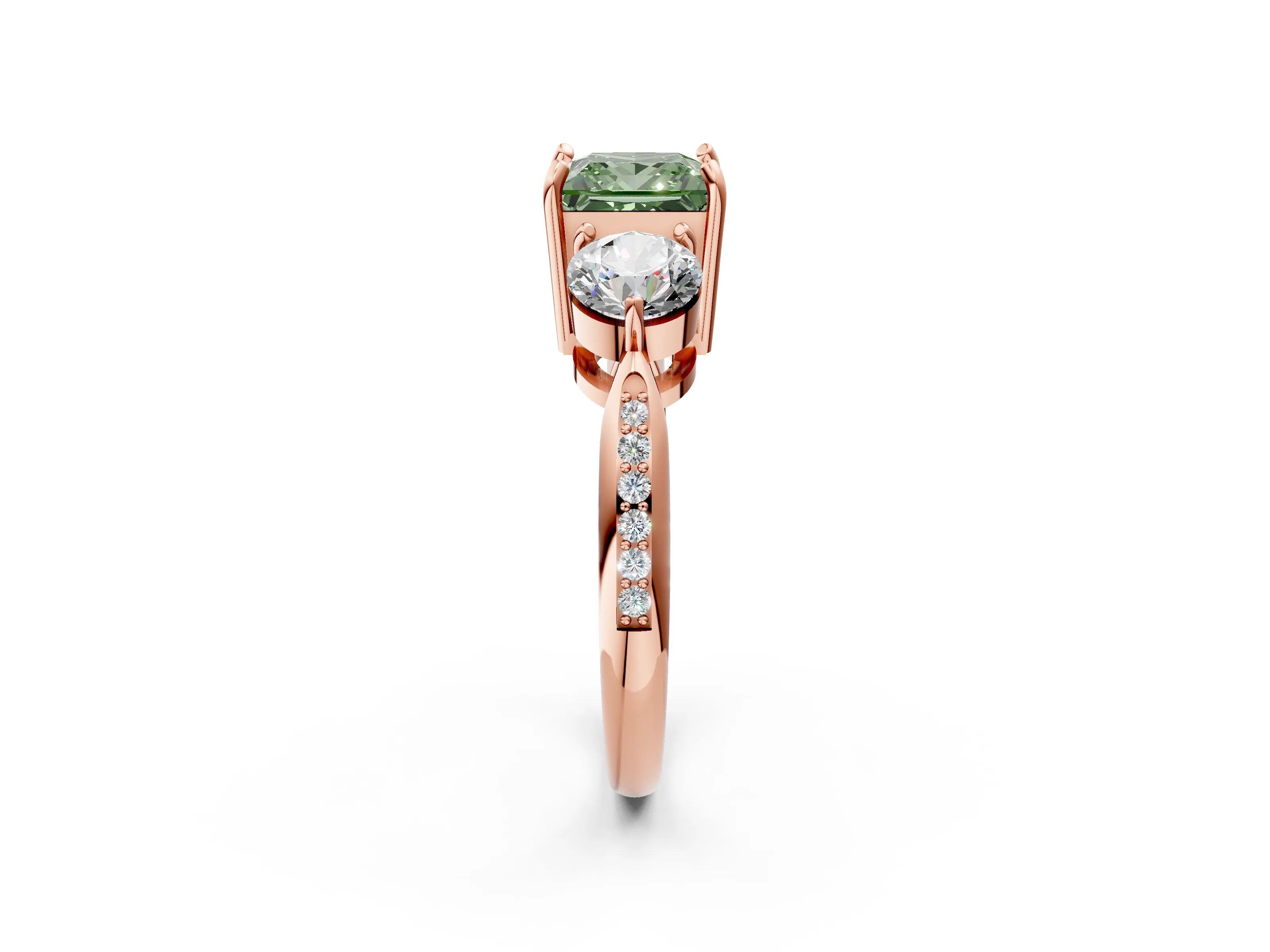 Rose gold Three-Stone Fancy Green Princess Cut Diamond Channel Set Engagement Ring with Prong Setting_14