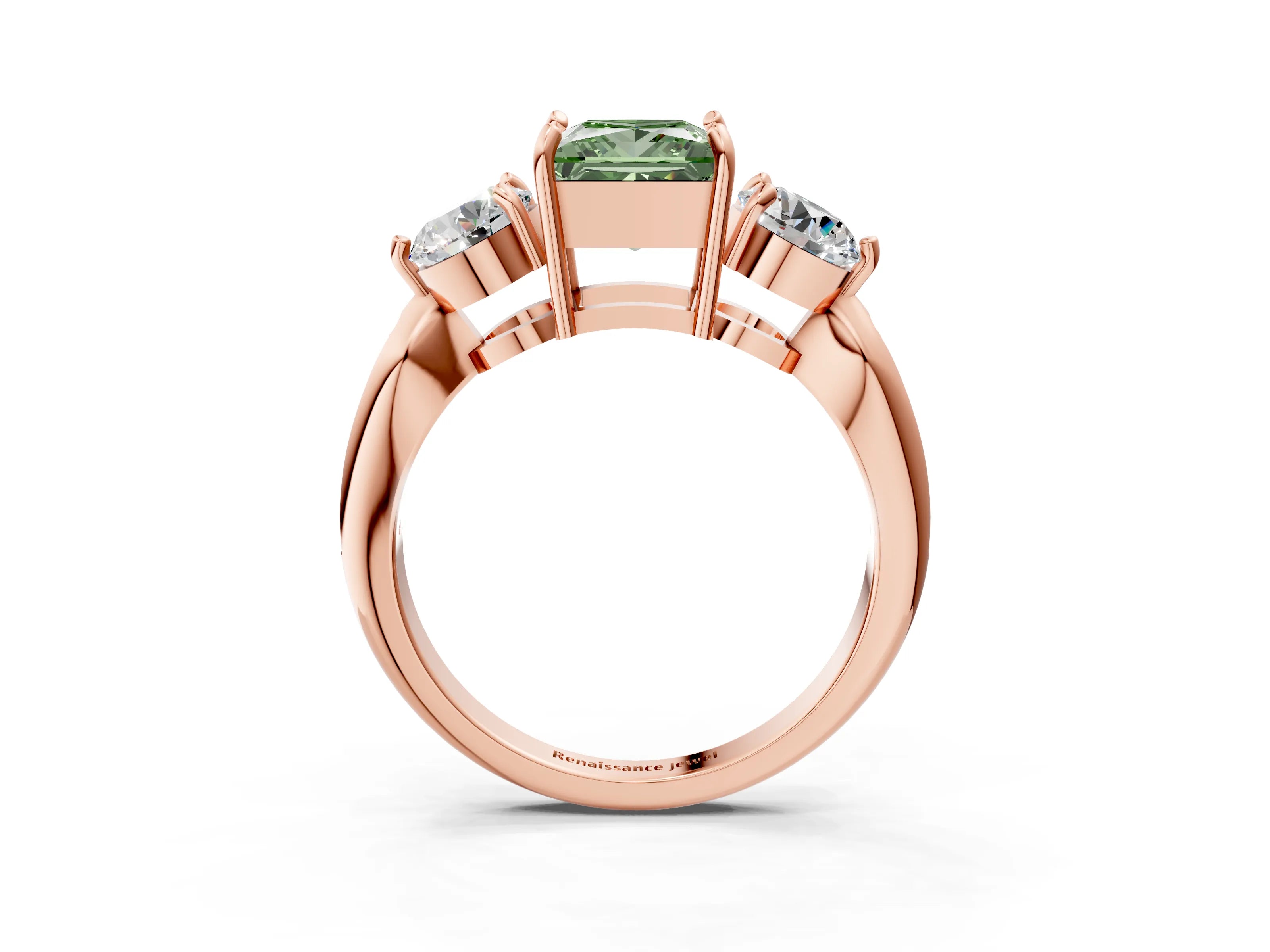 Rose gold Three-Stone Fancy Green Princess Cut Diamond Channel Set Engagement Ring with Prong Setting_15
