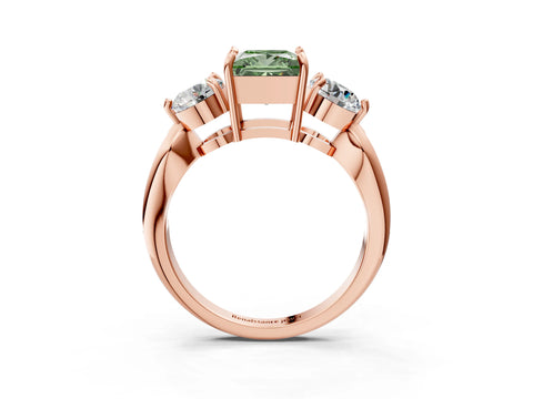 Rose gold Three-Stone Fancy Green Princess Cut Diamond Channel Set Engagement Ring with Prong Setting_15