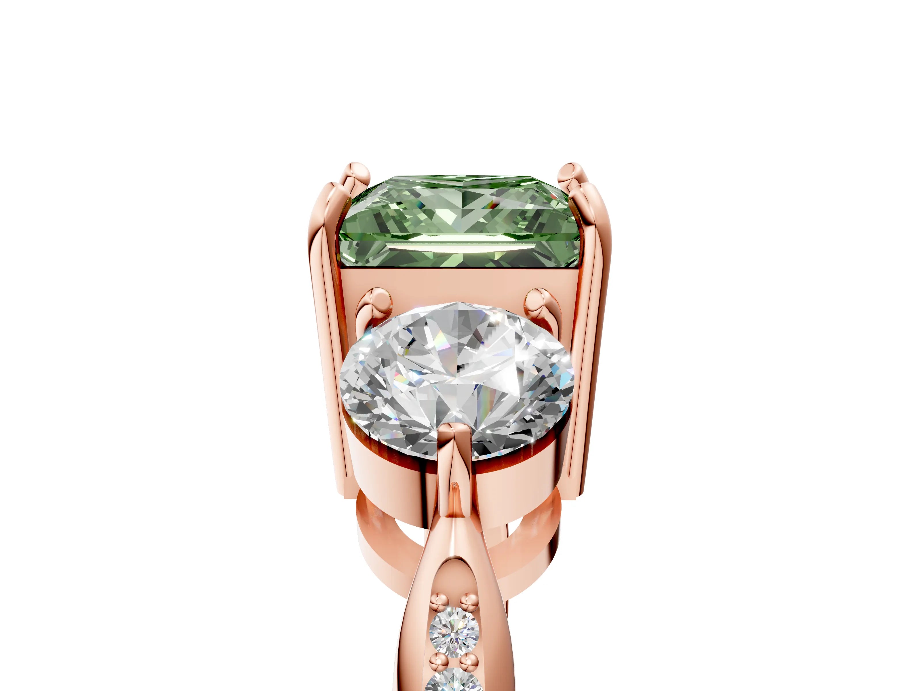 Rose gold Three-Stone Fancy Green Princess Cut Diamond Channel Set Engagement Ring with Prong Setting_17