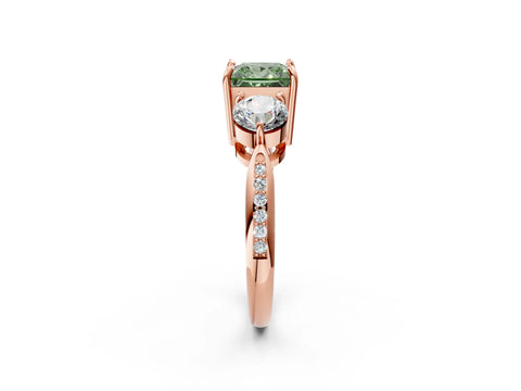Rose gold Three-Stone Fancy Green Princess Cut Diamond Channel Set Engagement Ring with Prong Setting_2