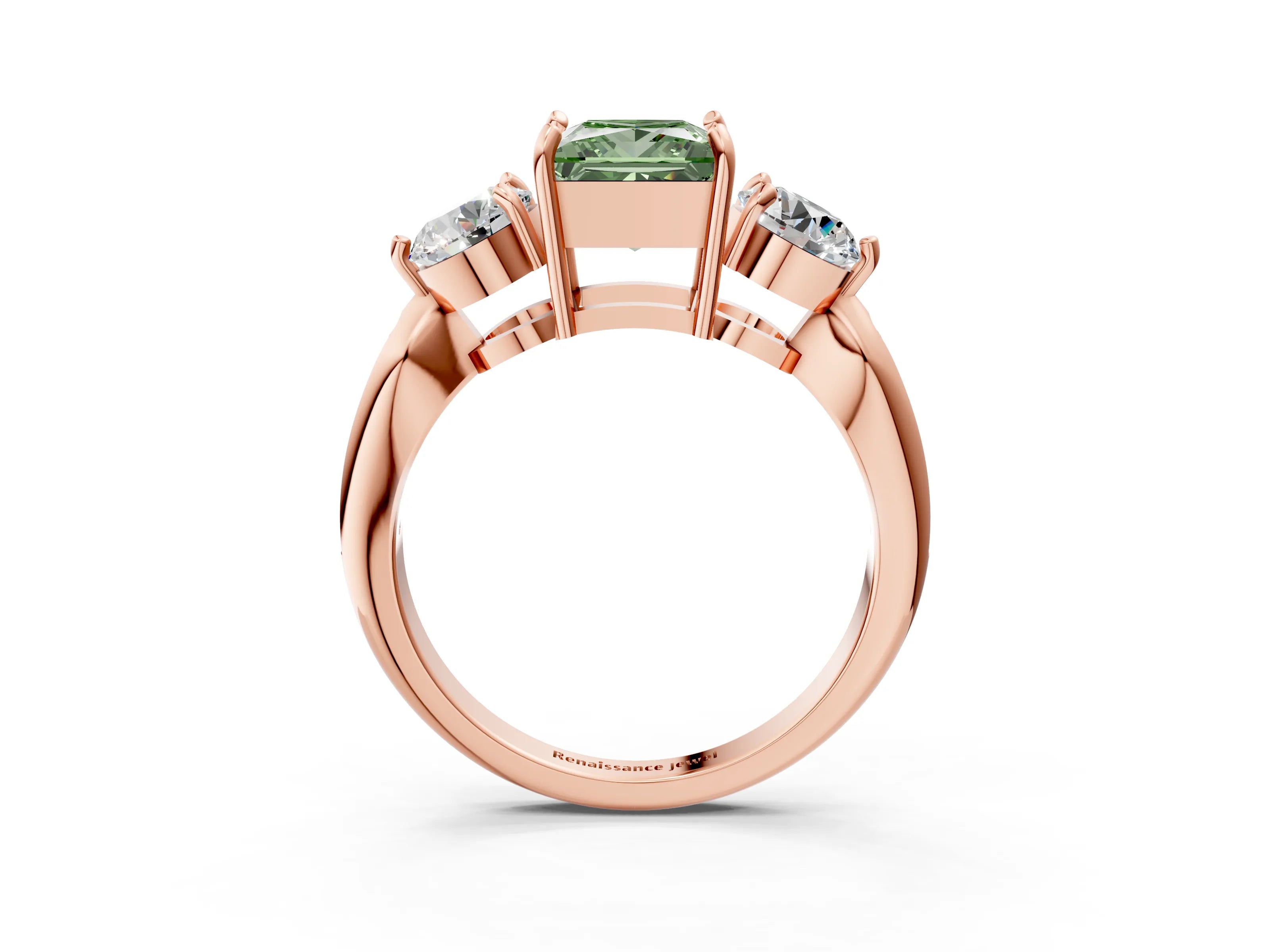Rose gold Three-Stone Fancy Green Princess Cut Diamond Channel Set Engagement Ring with Prong Setting_3