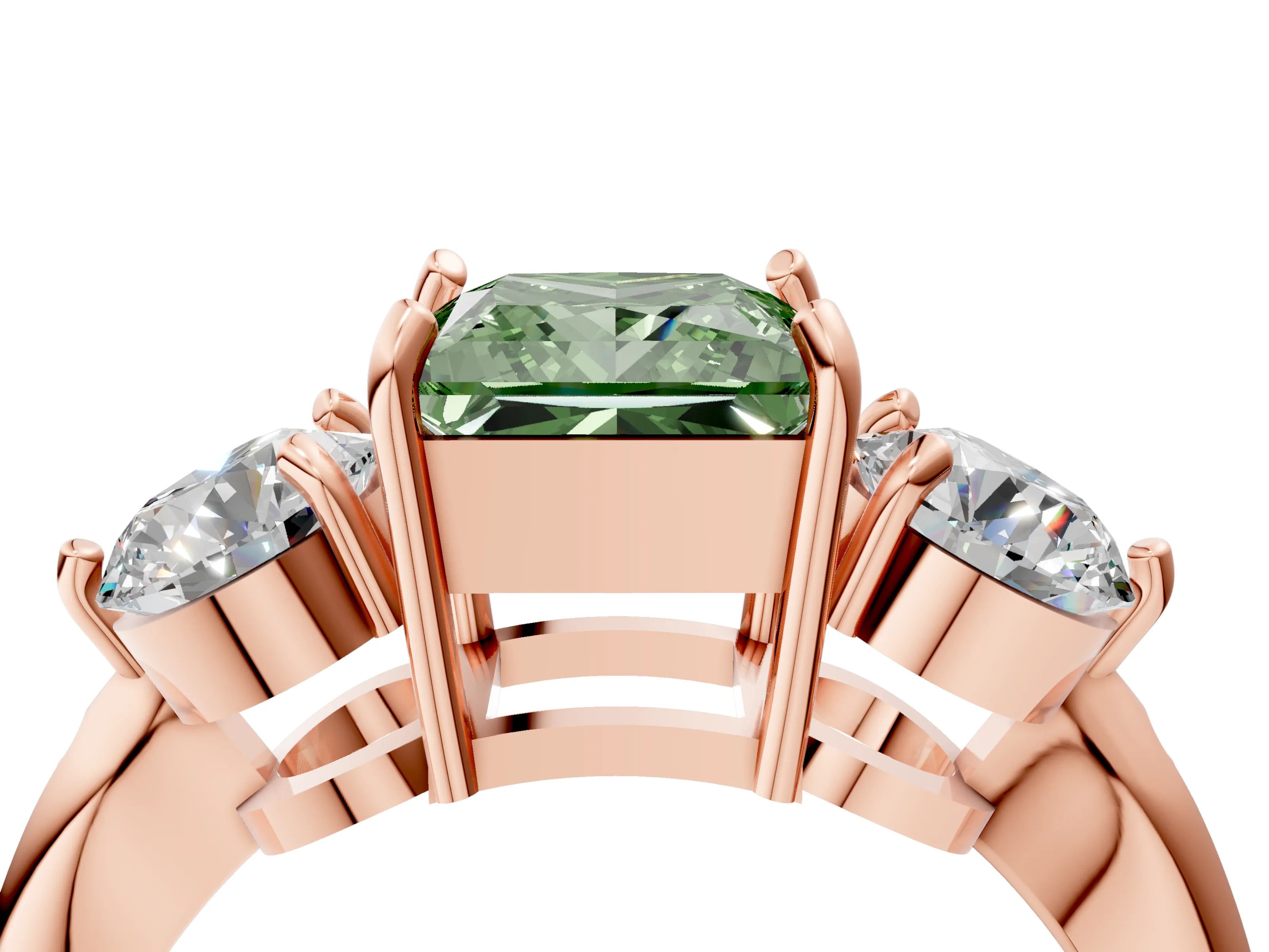 Rose gold Three-Stone Fancy Green Princess Cut Diamond Channel Set Engagement Ring with Prong Setting_4