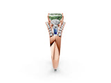 Rose gold Three-Stone Fancy Green Princess Cut Diamond Engagement Ring with Pave Band and Prong Setting_2