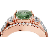 Rose gold Three-Stone Fancy Green Princess Cut Diamond Engagement Ring with Pave Band and Prong Setting_4