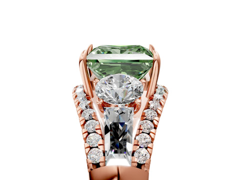 Rose gold Three-Stone Fancy Green Princess Cut Diamond Engagement Ring with Pave Band and Prong Setting_5