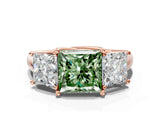 Rose gold Three-Stone Fancy Green Princess Cut Diamond Engagement Ring with Prong Setting_3