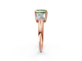 Rose gold Three-Stone Fancy Green Princess Cut Diamond Engagement Ring with Prong Setting_5