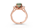Rose gold Three-Stone Fancy Green Princess  Cut Diamond Pavé Band with Four-Prong Setting_3