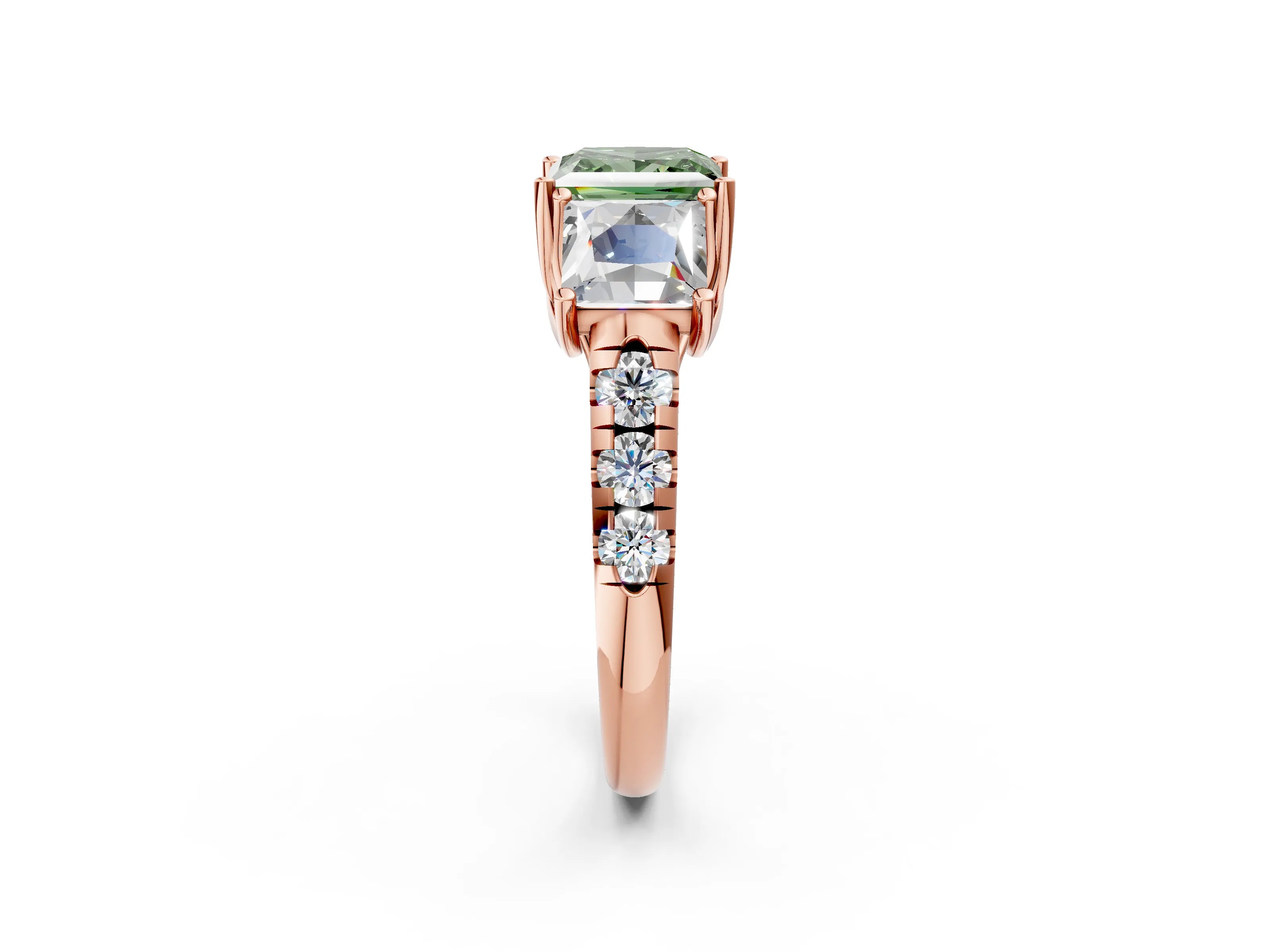 Rose gold Three-Stone Fancy Green Princess Cut Diamond Pavé Band with Prong Setting_2