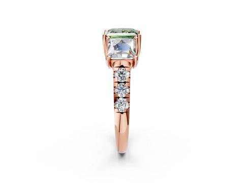 Rose gold Three-Stone Fancy Green Princess Cut Diamond Pavé Band with Prong Setting_2