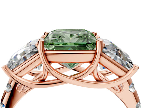 Rose gold Three-Stone Fancy Green Princess Cut Diamond Pavé Band with Prong Setting_4