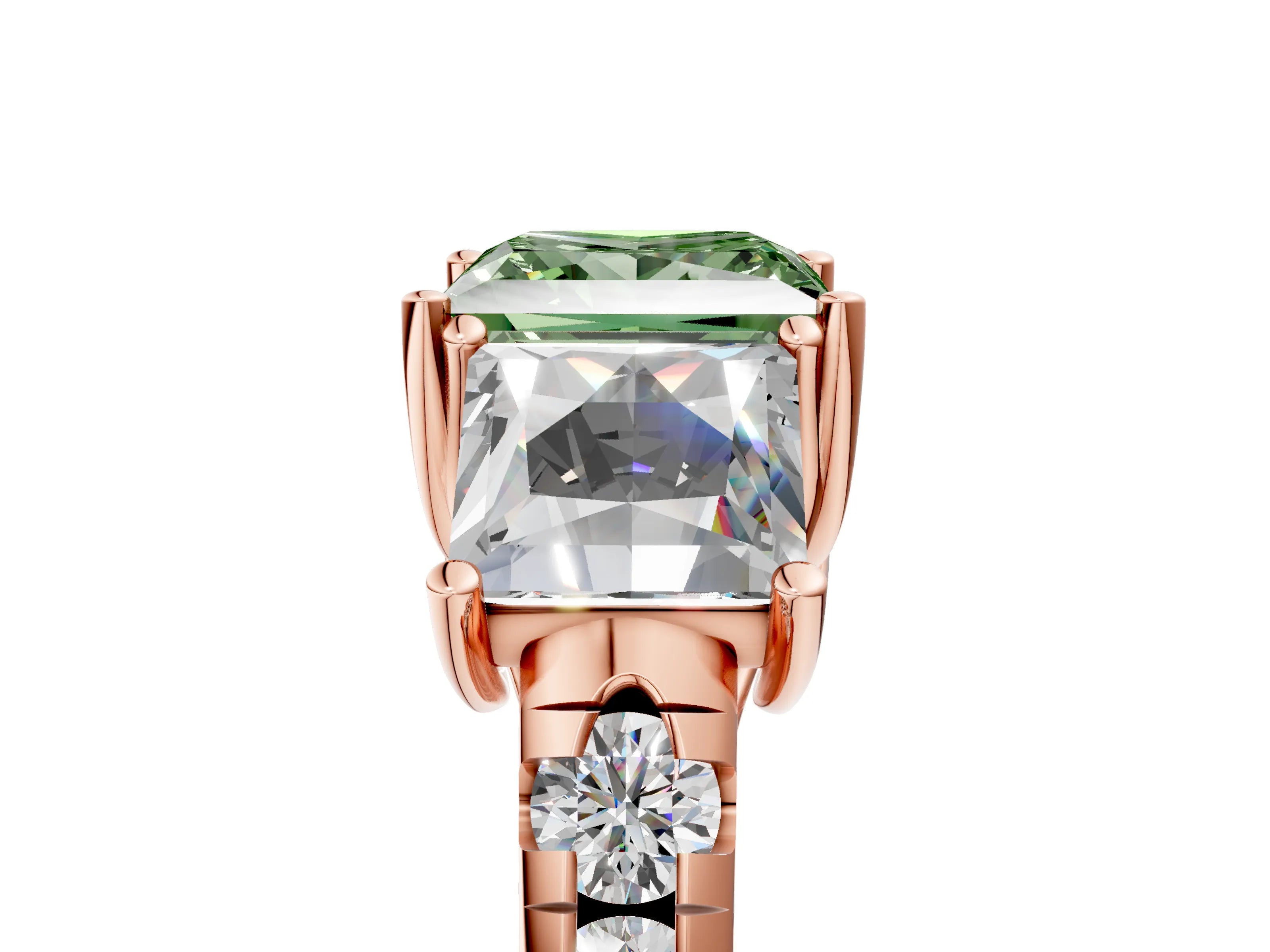 Rose gold Three-Stone Fancy Green Princess Cut Diamond Pavé Band with Prong Setting_5