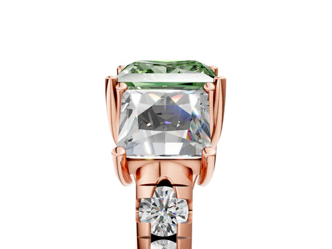 Rose gold Three-Stone Fancy Green Princess Cut Diamond Pavé Band with Prong Setting_5