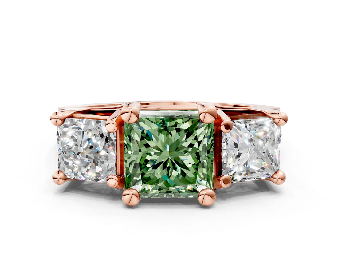 Rose gold Three-Stone Fancy Green Princess  Cut Diamond Ring with Channel-Set Band and Four-Prong Setting_33