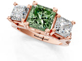 Rose gold Three-Stone Fancy Green Princess  Cut Diamond Ring with Channel-Set Band and Four-Prong Setting_34