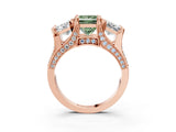 Rose gold Three-Stone Fancy Green Princess  Cut Diamond Ring with Channel-Set Band and Four-Prong Setting_36