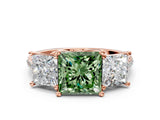 Rose gold Three-Stone Fancy Green Princess Cut Diamond Ring with Pavé Band and Prong Setting_46