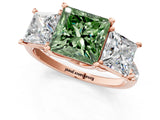 Rose gold Three-Stone Fancy Green Princess Cut Diamond Ring with Pavé Band and Prong Setting_47