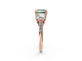 Rose gold Three-Stone Fancy Green Princess Cut Diamond Ring with Pavé Band and Prong Setting_48