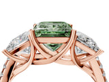 Rose gold Three-Stone Fancy Green Princess Cut Diamond Ring with Pavé Band and Prong Setting_50