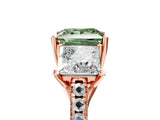 Rose gold Three-Stone Fancy Green Princess Cut Diamond Ring with Pavé Band and Prong Setting_51