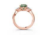 Rose gold Three-Stone Fancy Green Princess  Cut Diamond Ring with Pear Side Stones in Four-Prong Setting_3