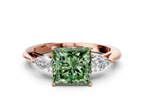 Rose gold Three-Stone Fancy Green Princess Cut Diamond Ring with Pear  Side Stones in Four-Prong Setting_36