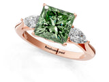 Rose gold Three-Stone Fancy Green Princess Cut Diamond Ring with Pear  Side Stones in Four-Prong Setting_37