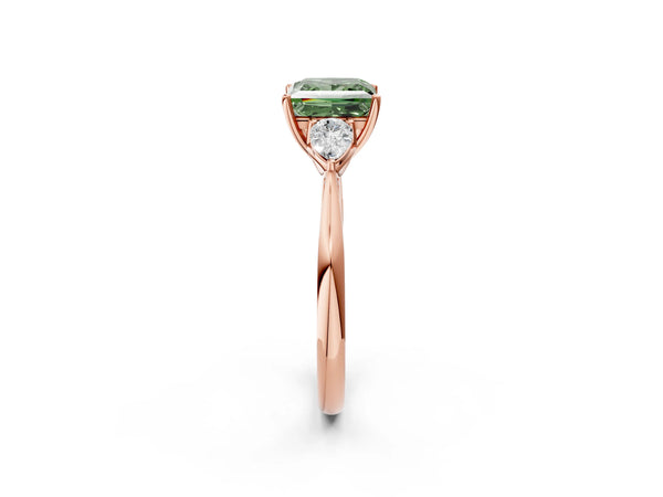 Rose Gold Princess Cut Engagement Ring Setting for Fancy Green Center with Pear Side Stones