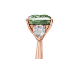Rose gold Three-Stone Fancy Green Princess  Cut Diamond Ring with Pear Side Stones in Four-Prong Setting_5