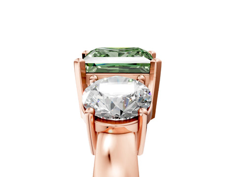 Rose gold Three-Stone Fancy Green Princess Cut Diamond Ring with Round Side Stones, Classic Band, and Four-Prong Setting_5
