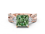 Rose gold Three-Stone Fancy Green Princess  Cut Diamond Twist Band with Prong Setting