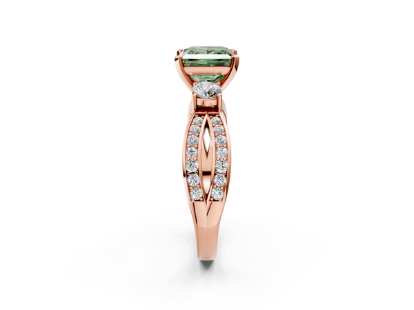 Rose gold Three-Stone Fancy Green Princess  Cut Diamond Twist Band with Prong Setting