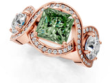 Rose gold Three-Stone Fancy Green Princess Cut Diamond Wave Pave Band with Prong Setting_1