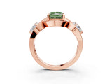 Rose gold Three-Stone Fancy Green Princess Cut Diamond Wave Pave Band with Prong Setting_3