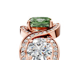 Rose gold Three-Stone Fancy Green Princess Cut Diamond Wave Pave Band with Prong Setting_5