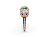 Rose gold Three-Stone Fancy Green Princess Cut Halo Diamond Milgrain Band with Four-Prong Setting_2