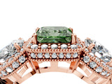 Rose gold Three-Stone Fancy Green Princess Cut Halo Diamond Milgrain Band with Four-Prong Setting_4