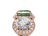 Rose gold Three-Stone Fancy Green Princess Cut Halo Diamond Milgrain Band with Four-Prong Setting_5