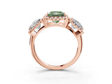 Rose gold Three-Stone Fancy Green Princess Cut Halo Diamond Ring with Pave Band and Four-Prong Setting_3