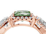 Rose gold Three-Stone Fancy Green Princess Cut Halo Diamond Ring with Pave Band and Four-Prong Setting_4