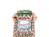 Rose gold Three-Stone Fancy Green Princess Cut Halo Diamond Ring with Pave Band and Four-Prong Setting_5