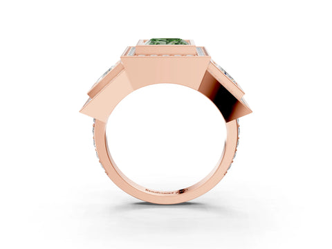 Rose gold Three-Stone Fancy Green Princess Cut Halo Pavé Diamond Ring_15