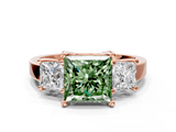 Rose gold Three-Stone Fancy Green Princess  Cut Solitaire Ring with Prong Setting_3