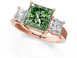 Rose gold Three-Stone Fancy Green Princess  Cut Solitaire Ring with Prong Setting_4