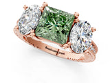 Rose gold Three-Stone Fancy Green Princess  Diamond Milgrain Pave Band with Prong Setting 2