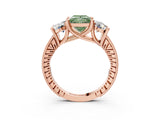 Rose gold Three-Stone Fancy Green Princess  Diamond Milgrain Pave Band with Prong Setting 4