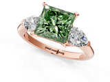 Rose gold Three-Stone Fancy Green Princess  Diamond Ring with Pear Side Stones in Four-Prong Setting_1